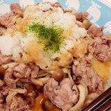 簡単ヘルシー！豚肉シメジ炒めのおろしポン酢のせ♪